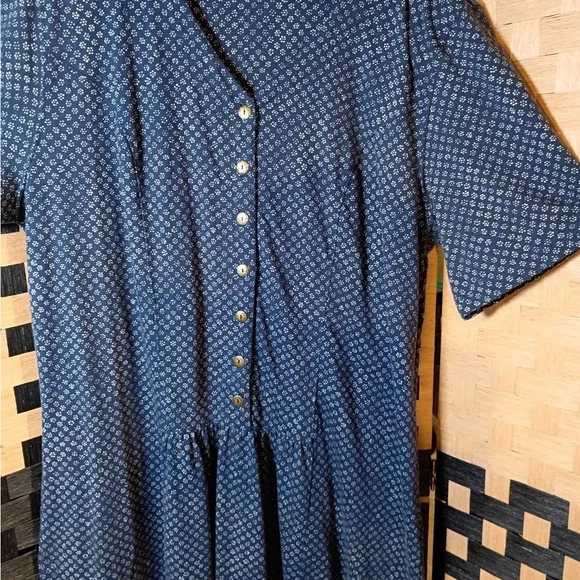 90s Vintage Dress Barn Elisabeth Blue Ditsy Floral Midi Dress 100% Cotton Size 3 - Picture 11 of 11